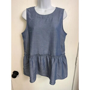 Ann Taylor New Petite Chambray Tie Back Peplum Shell Size Small #0863